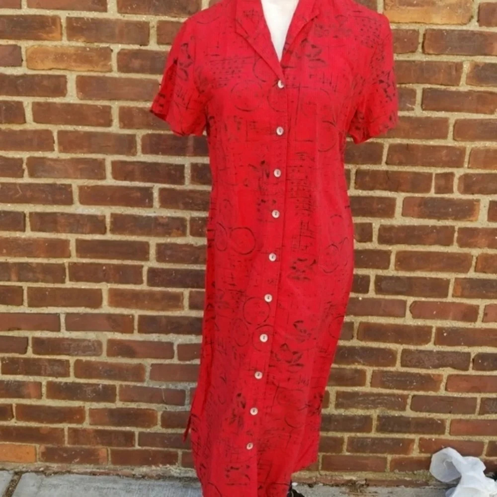 David Dart Red Print Vintage Fashionista Shirt Speeve Shirtdress D - Picture 5 of 10